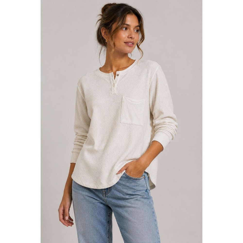 The Impeccable Pig Textured Knit Pocket Henley Long Sleeve Top Shirt Size S |M1
